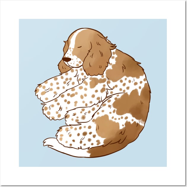 Cute english cocker spaniel sleeping illustration Wall Art by Yarafantasyart